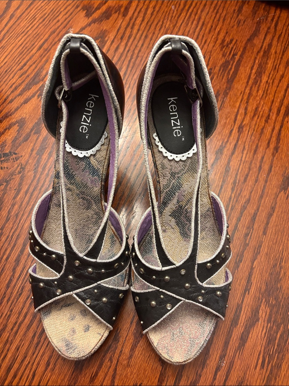 Kenzie Black Studded Cross-Strap Peep-Toe Heels